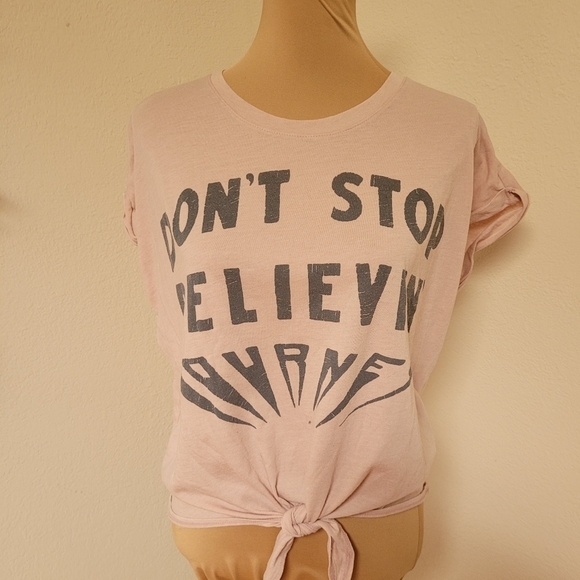 Lucky Brand Tops - Lucky Brand Journey Don't Stop Believing Pink Tie Shirt